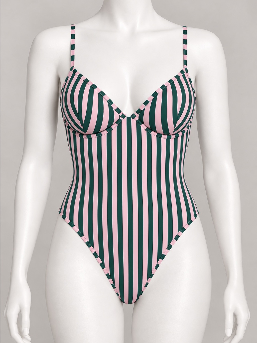Victoria's Secret Pink and Dark Green Striped Underwire One-Piece